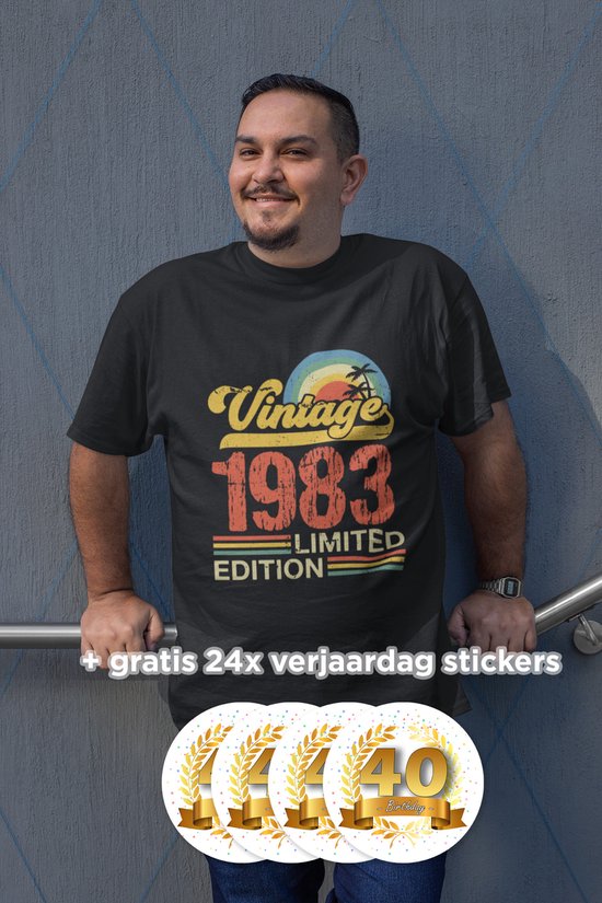 40/50/60 Jaar Verjaardag T-Shirt + 24 Stickers combi