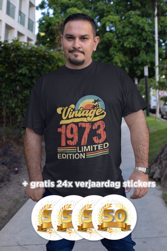 40/50/60 Jaar Verjaardag T-Shirt + 24 Stickers combi